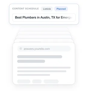 Content schedule planning a page titled Best Plumbers in Austin, TX, on answers.yoursite.com.